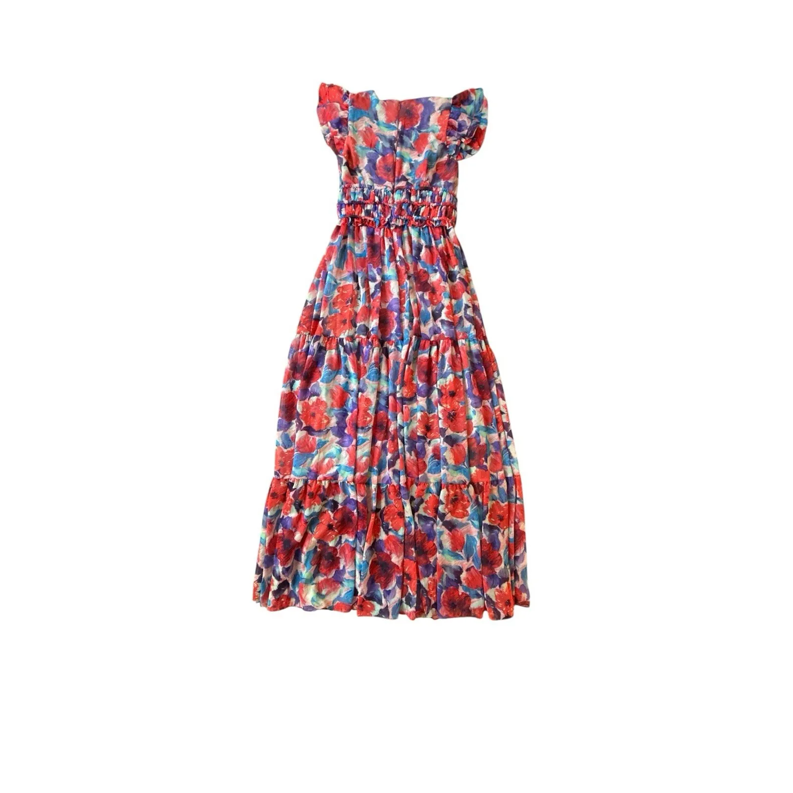 NWT $695 PatBO Violet Maxi Dress Women 4 Red Floral Chiffon Wedding Formal Event - Image 8