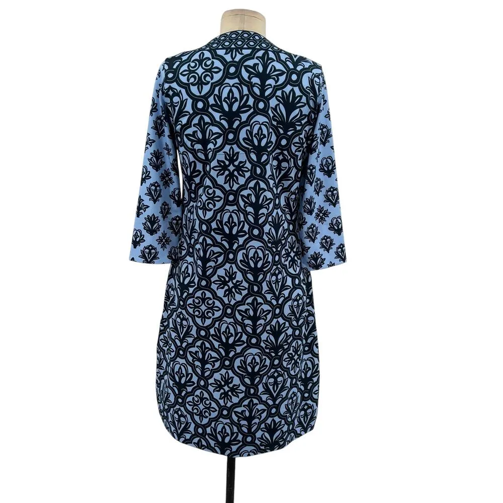Gretchen Scott Split Neck Dress Mosaic Tile Print Blue Size‎ XS - Image 8