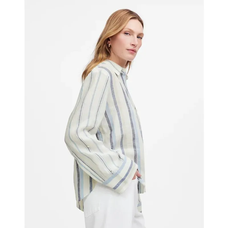 $98 Madewell Linen Easy Y-Neck Button-Up Shirt in Mixed Stripe - XS - Image 2