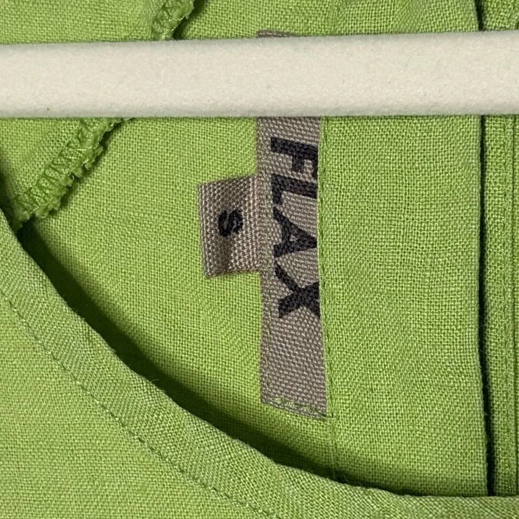 Flax Linen Button Back Green Top Sz Small - Image 2