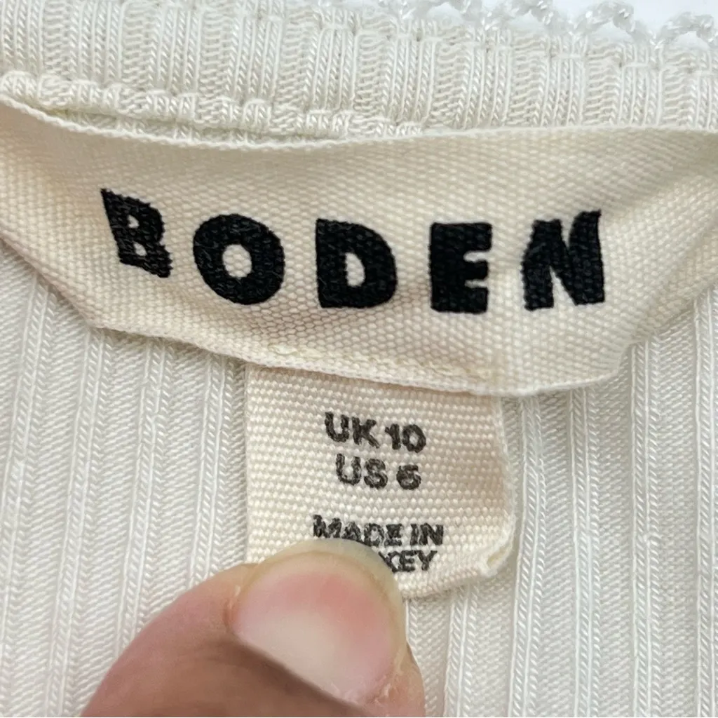 Boden Cream Short Sleeve Ribbed Deep Scoop Neckline Fitted T - Image 8