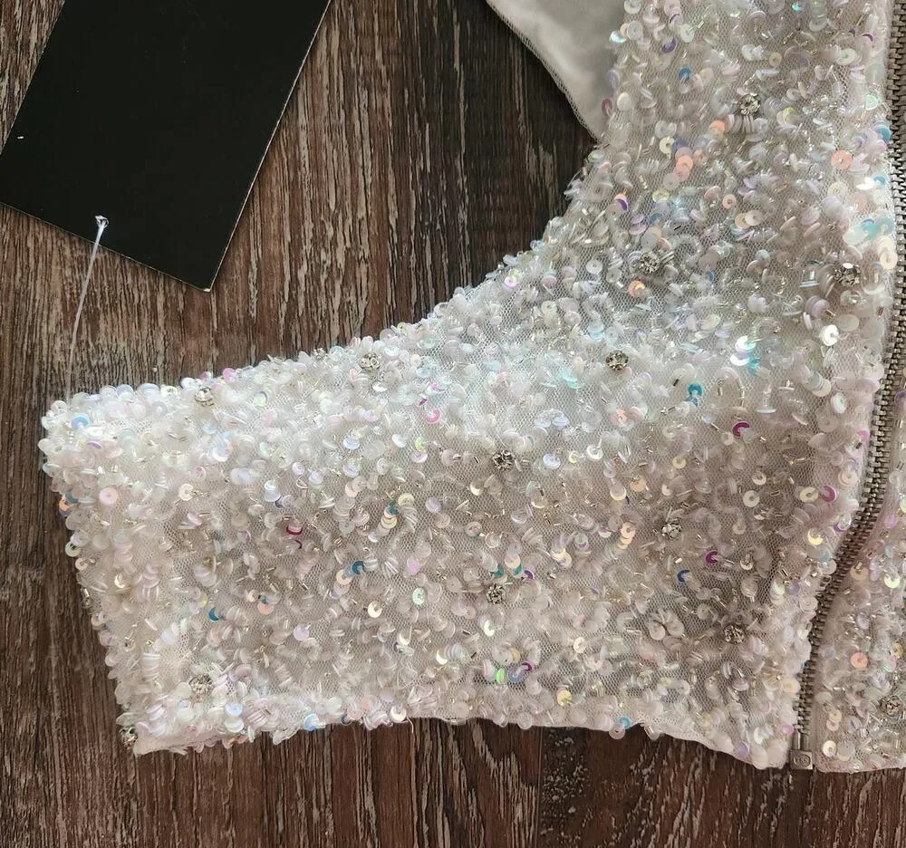 Retrofete Lio Top White Sequin Crystal Criss Cross Tank Size Medium NWT - Image 9