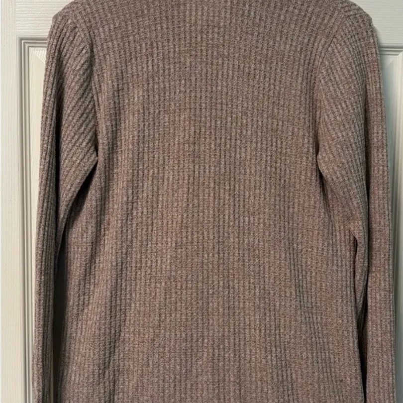 Anthropologie Ribbed Wrap Cardigan Sweater in Taupe - Image 3