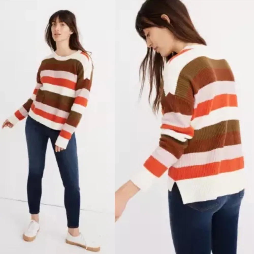 Madewell patch pocket striped multicolor ribbed pullover sweater‎ Small - Image 2