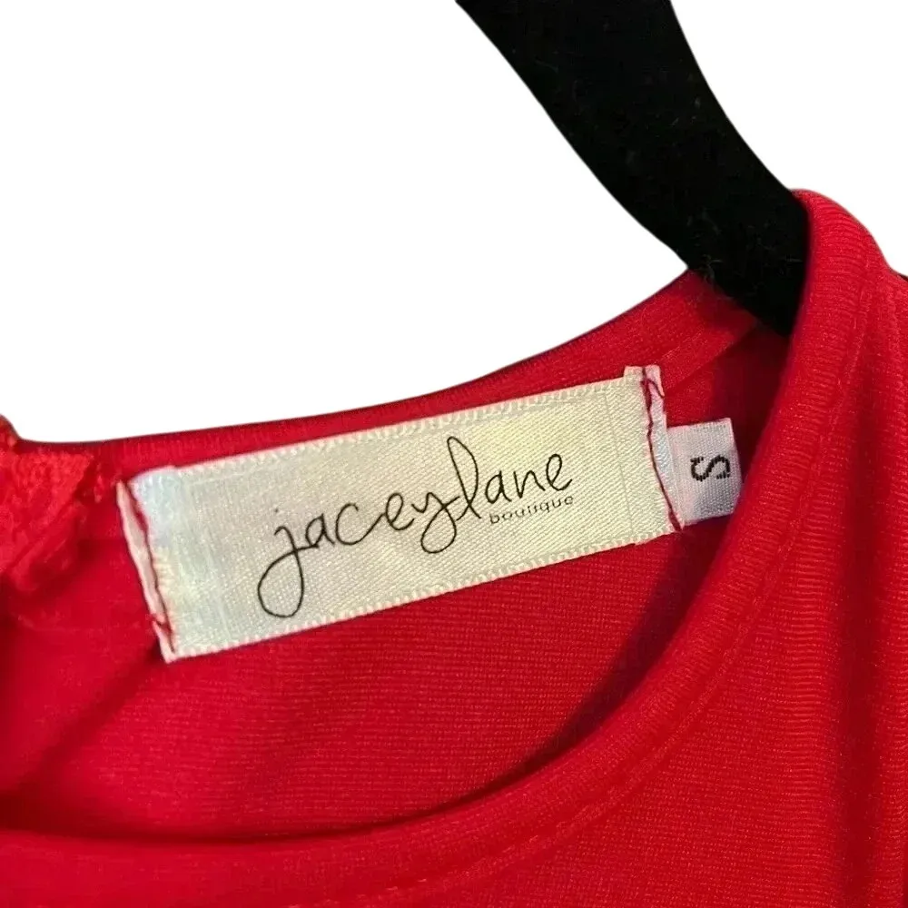 Jacey lane bell sleeve zipper back Dress, midi, red, work, going out E23 Red - Image 3