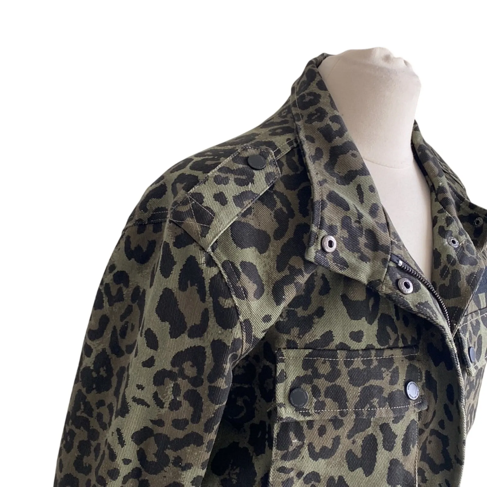 AVEC LES FILLES Utility Jacket Womens Sz Small Green Camo Leopard Military - Image 2