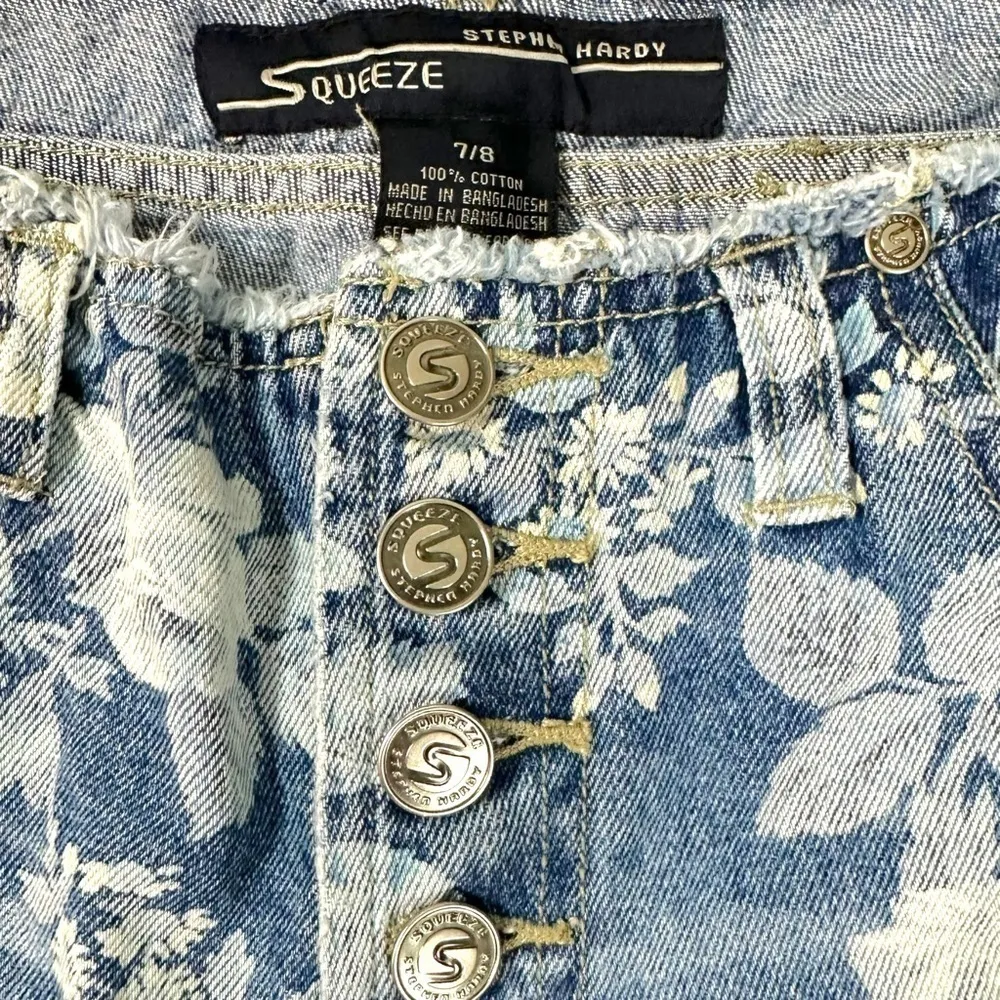 Stephen Hardy Squeeze Y2K Vintage Floral Low Rise Cropped Jeans Raw Hem Size 7/8 Blue - Image 7
