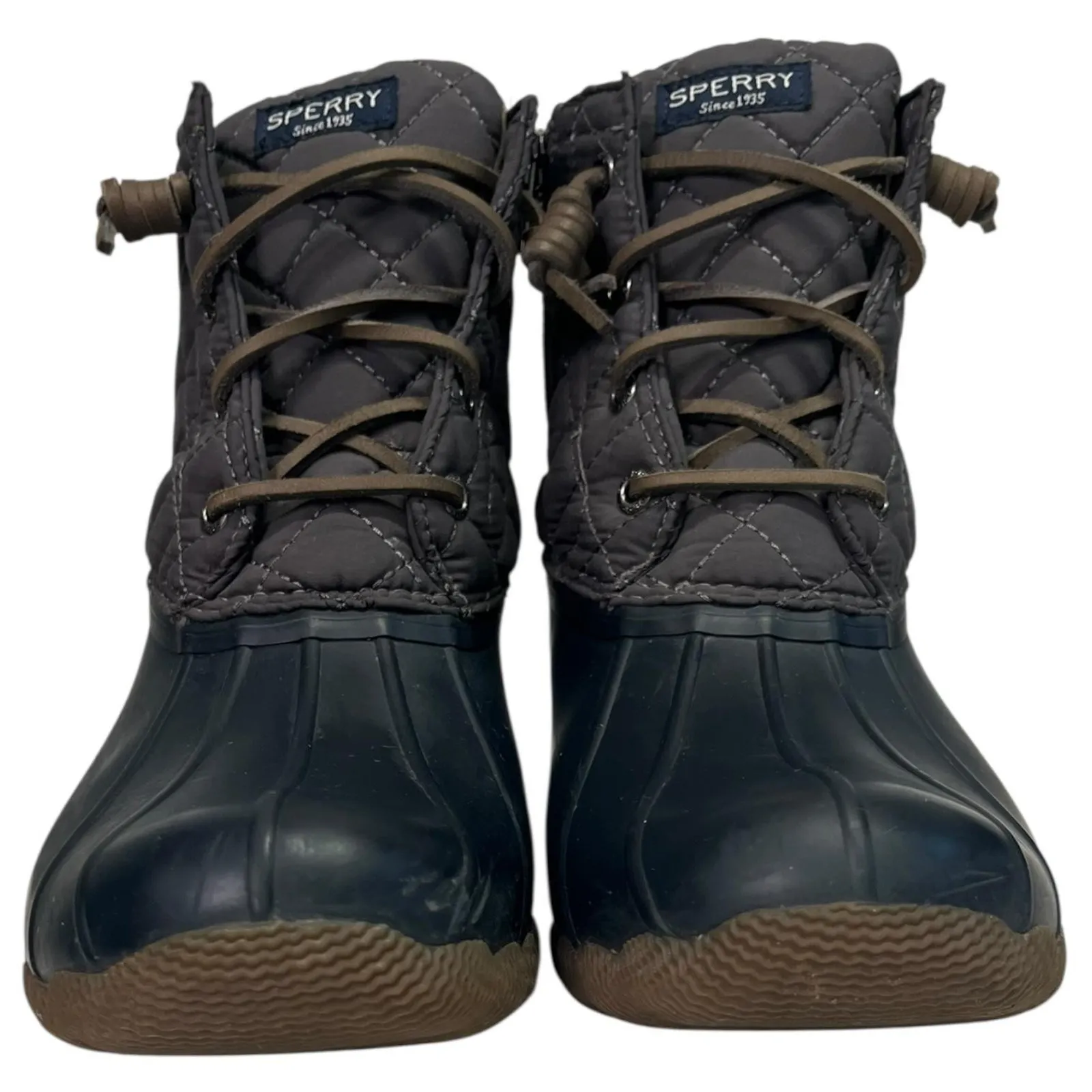 Sperry Saltwater Duck Boots Womens 9 Gray Navy Quilted Rubber Outdoor STS9327F - Image 8