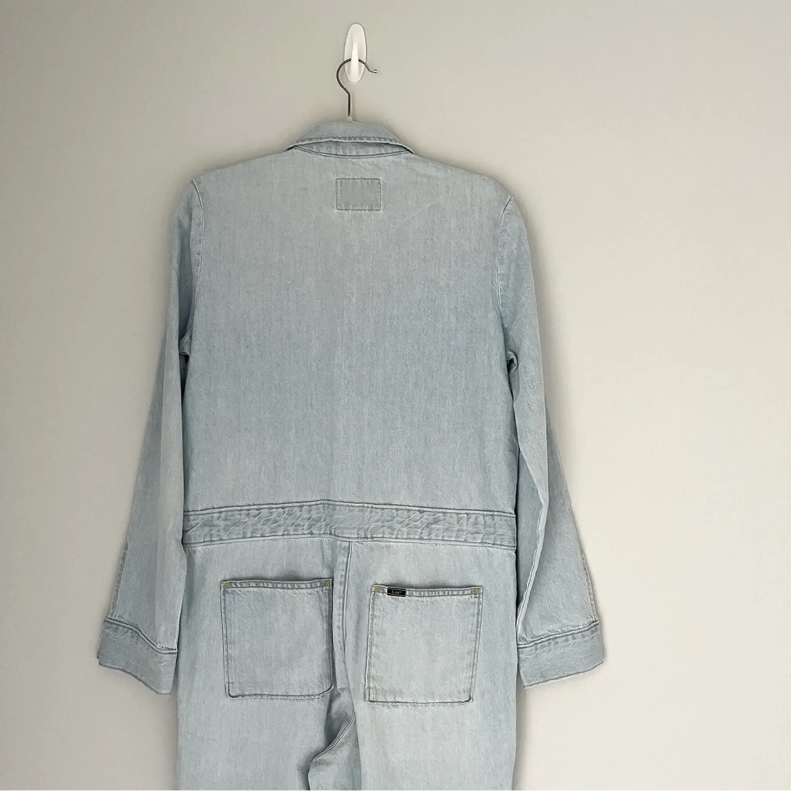 Lee X Free people Utility Coveralls barely blue Denim chore Jumpsuit Size Small - Image 8