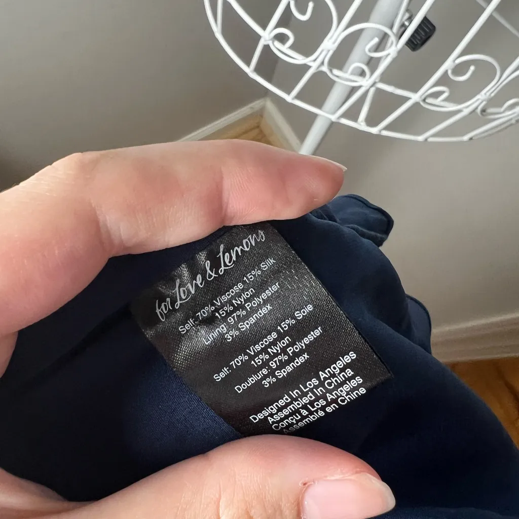 For Love and Lemons Lula Mini Dress Small Navy Blue Polka Dot Chiffon Ruched - Image 8