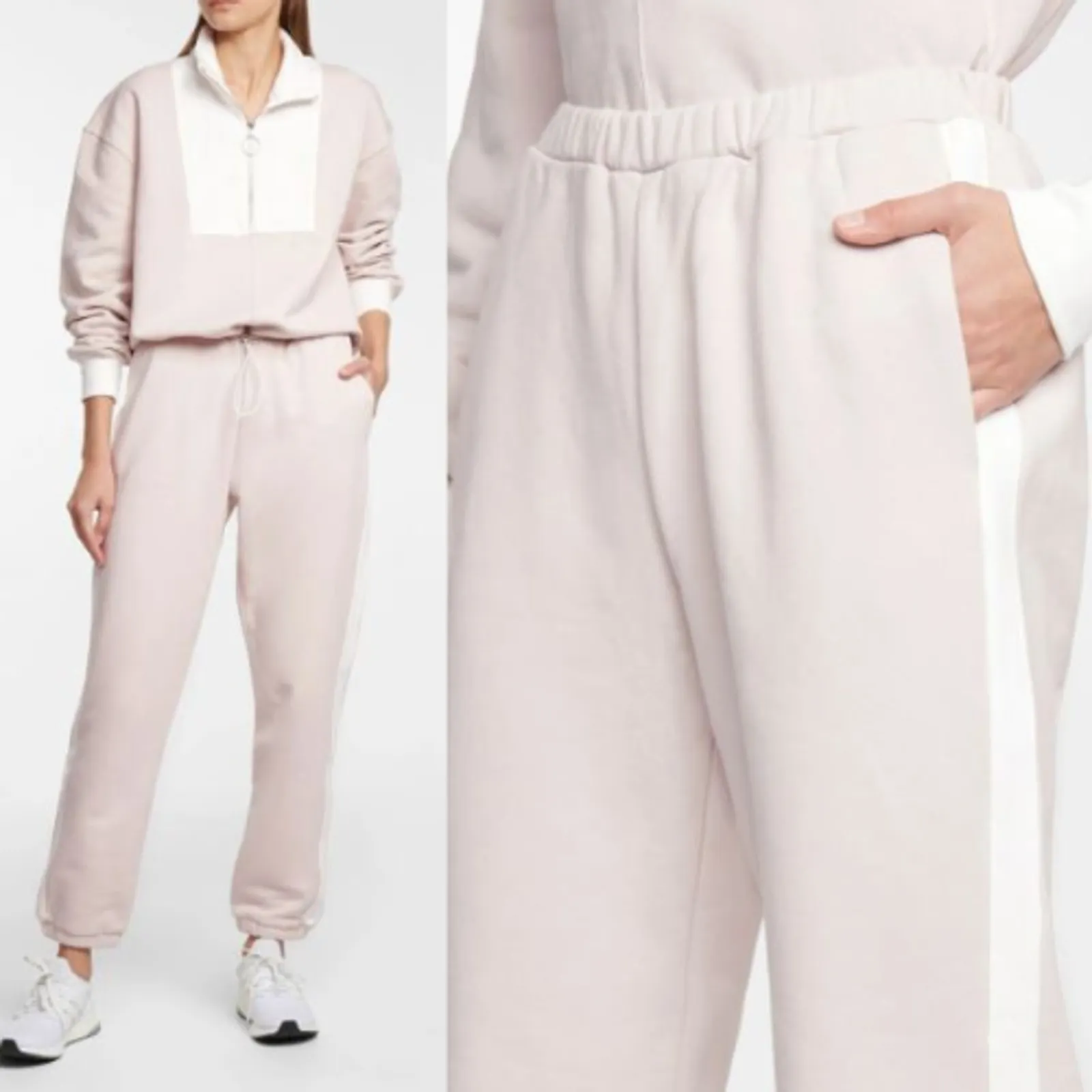 Staud Cotton Cambrie Side Striped Sweatpants Crystal Grey/White Womens Size M Gray Size M - Image 1