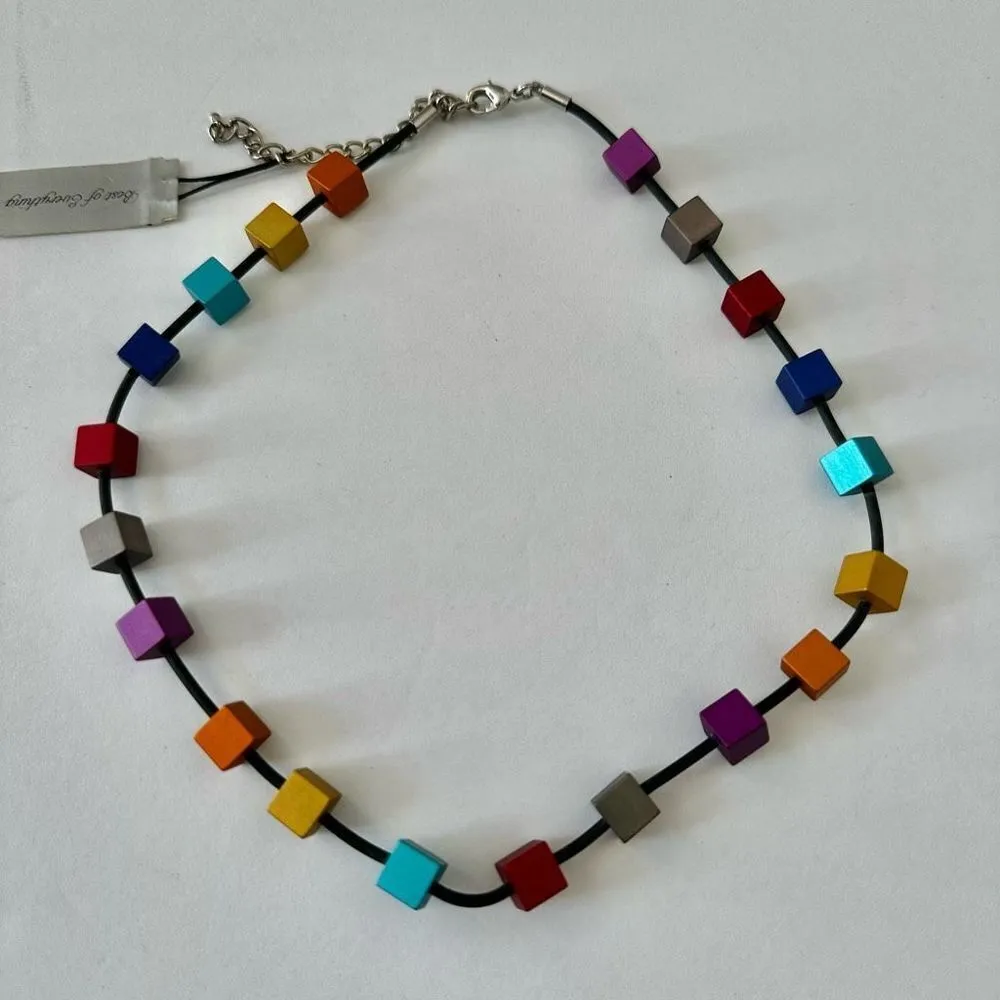 Colorful cubed necklace on cord - Image 3