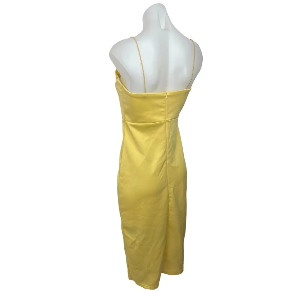 Lyaner Women's Sleeveless Spaghetti Strap Back Zip Knee Length Cocktail Dress M Yellow Size M - Image 3