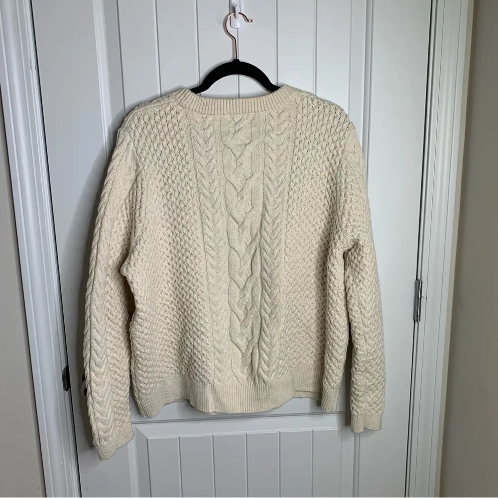 Nili Lotan target white cable knit chunky cotton sweater 1X fisherman minimalist - Image 4