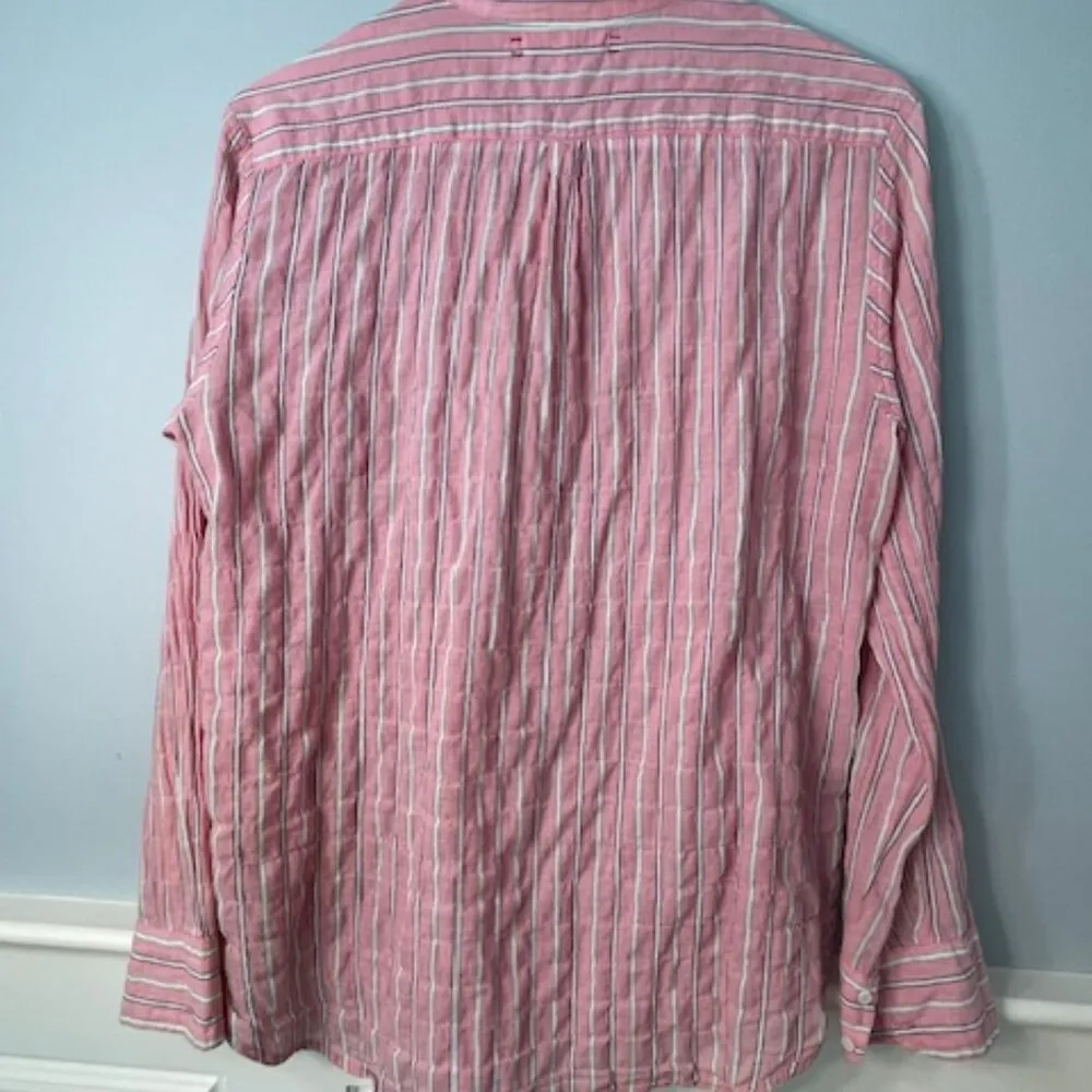Xirena Scout Gauze Cotton Long Sleeve Button Down Pink/Grey Stripe XS Pink - Image 6