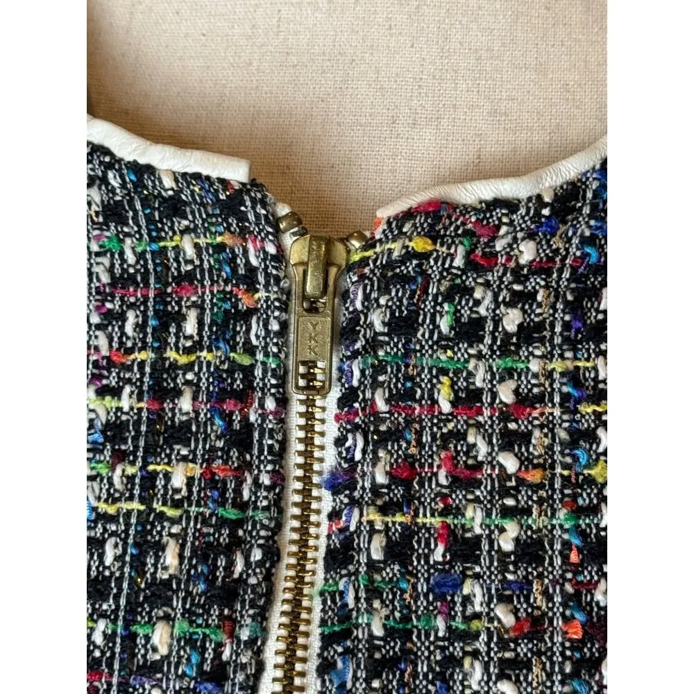 Ramy Brook Jacket Women Small Black Tweed Leather Sleeve And Trim Full Zip Retro - Image 11