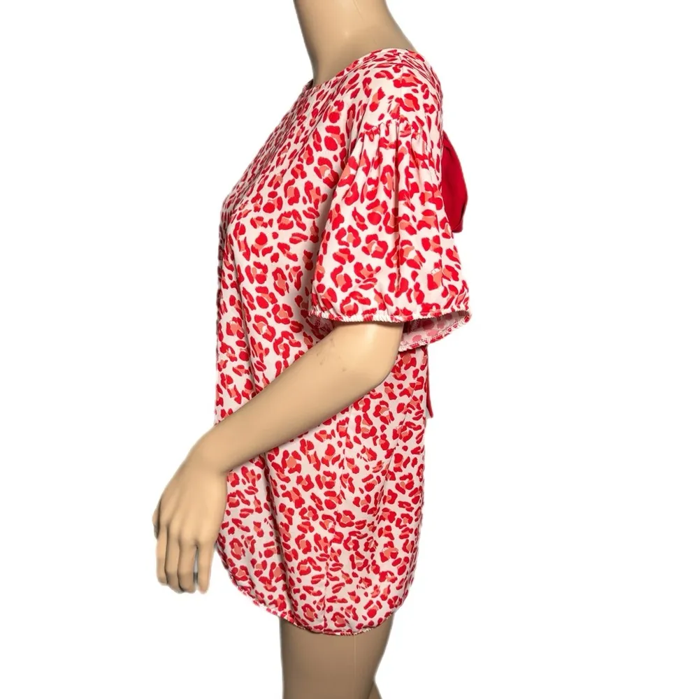 Sweet Pea NY & Co By Stacy Frati Red Animal Print Top Sz L Short Sleeve Sheer - Image 2