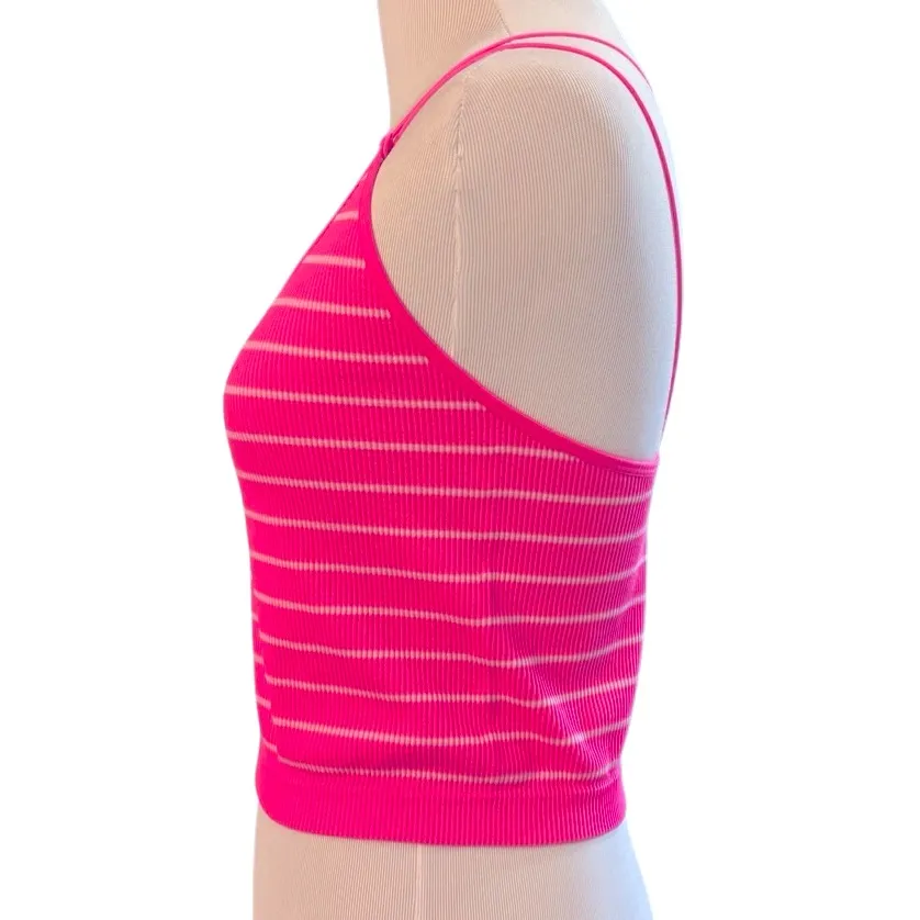 No Boundaries Women’s Striped Cami Tank Top Pink White Crisscross Back Size XXL - Image 3