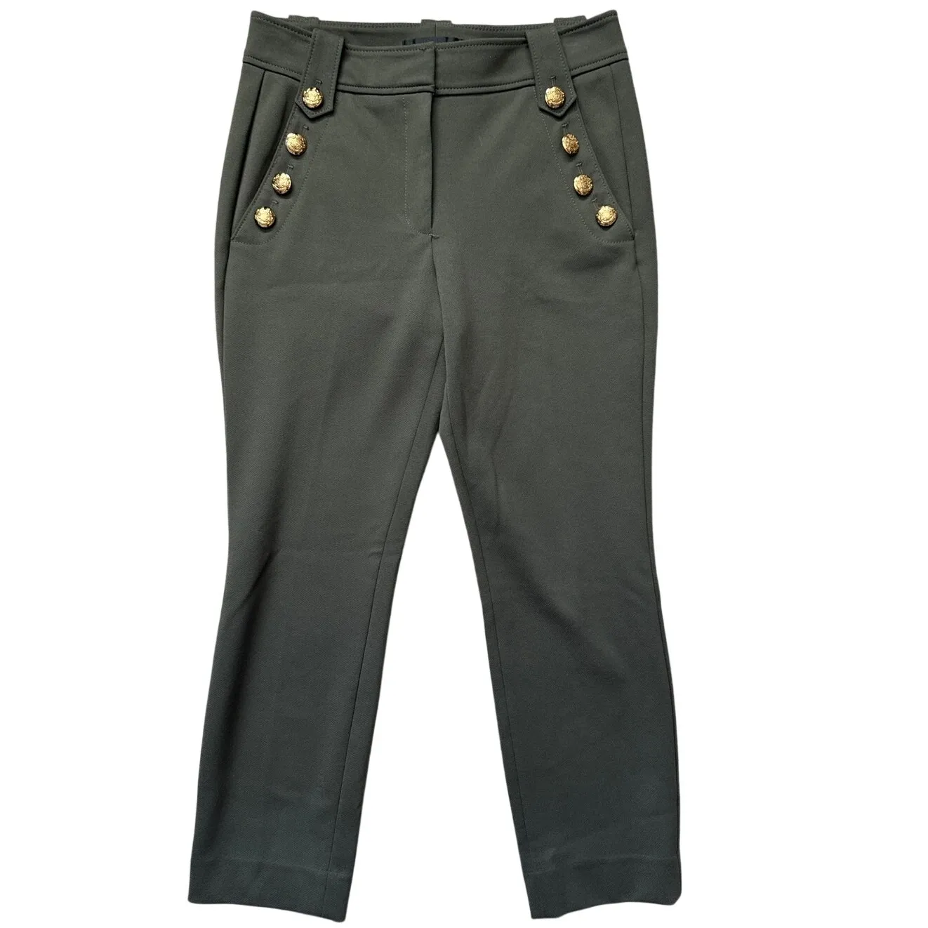 White‎ House Black Market Jolie Button Straight Luxe Stretch Pants Olive Size 8 - Image 3