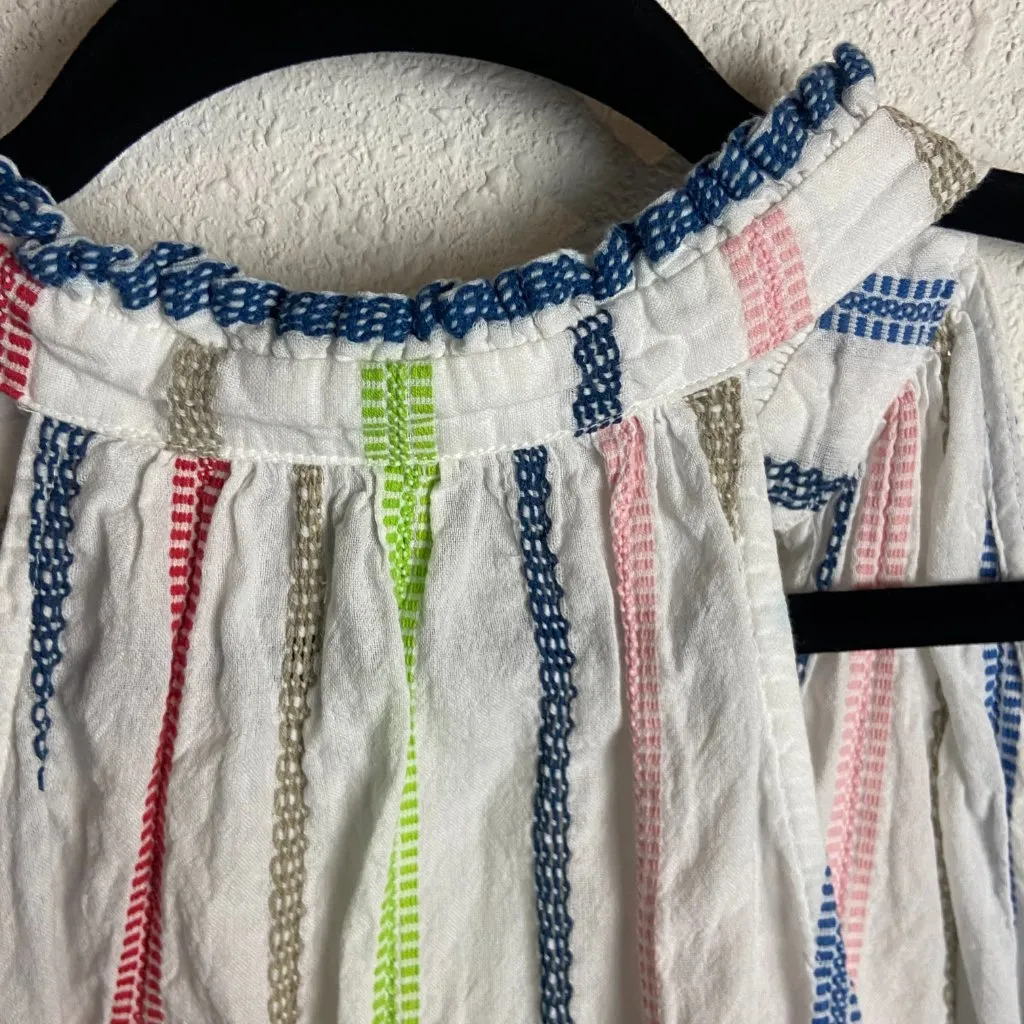 Michael Stars Size xs Leslie Split Neck Top White Colorful Stripes Embroidered - Image 6