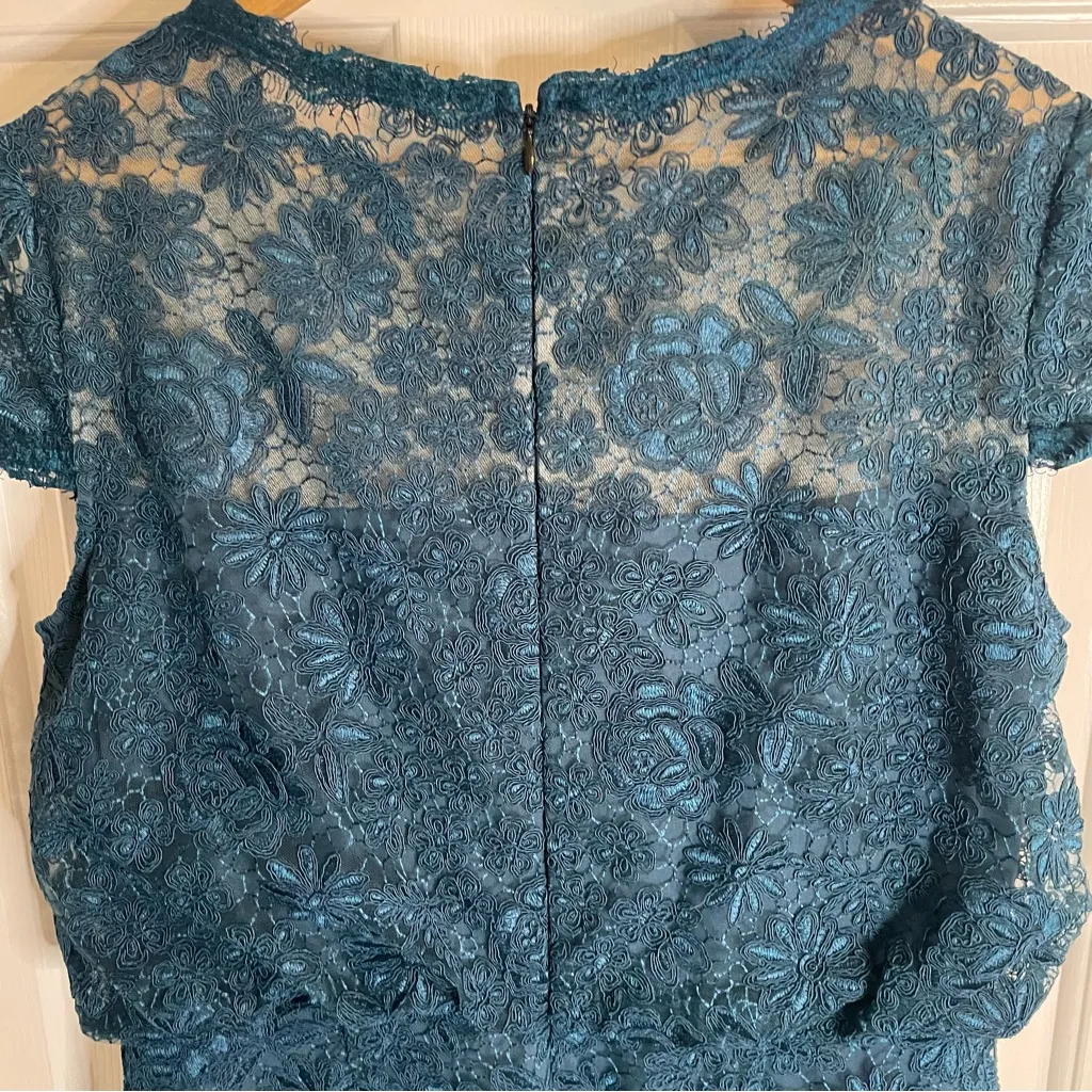 J S Collections Teal Lace Blouson Gown Dress With Liner Size 14 - Image 7