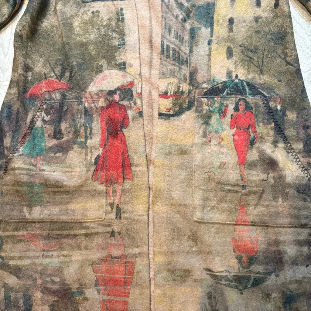 John Mark Art Print Long Line Open Front Cardigan, Sz S - Image 12