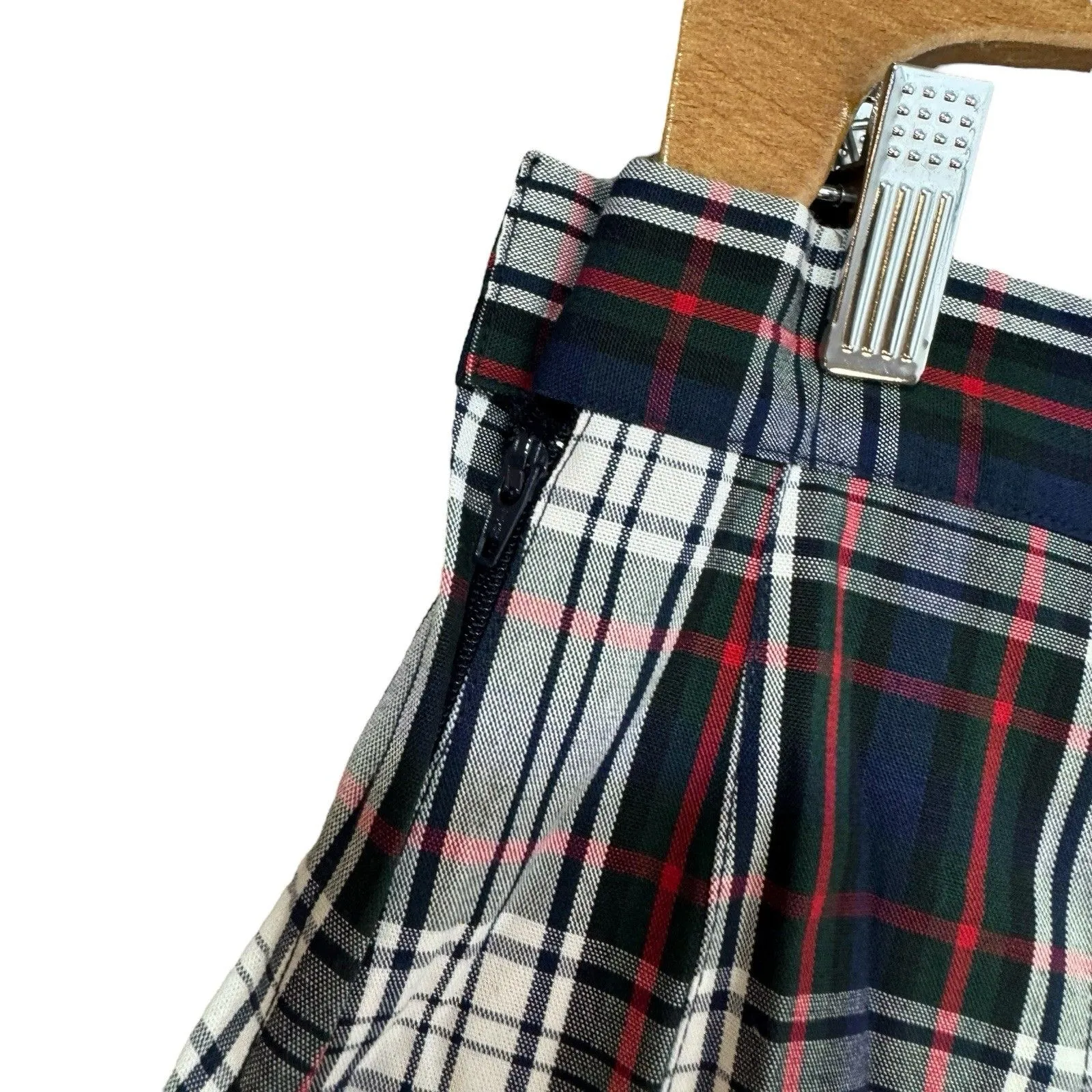 Parker Plaid Tartan A-line Skirt Size 32 Red Blue Green Pleated Holiday Preppy - Image 4