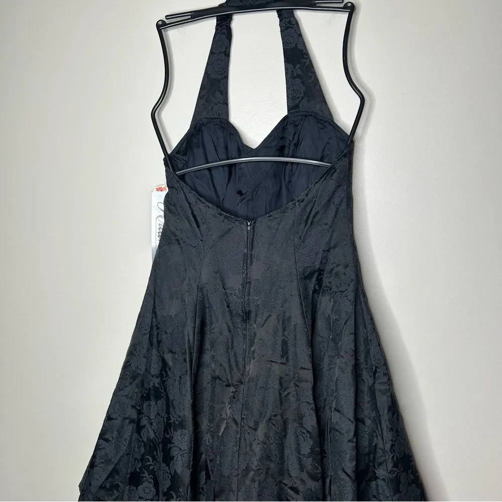Vintage 90s 1990s deadstock new Black halter V-neck A-line Mini Dress Ariana - Image 8