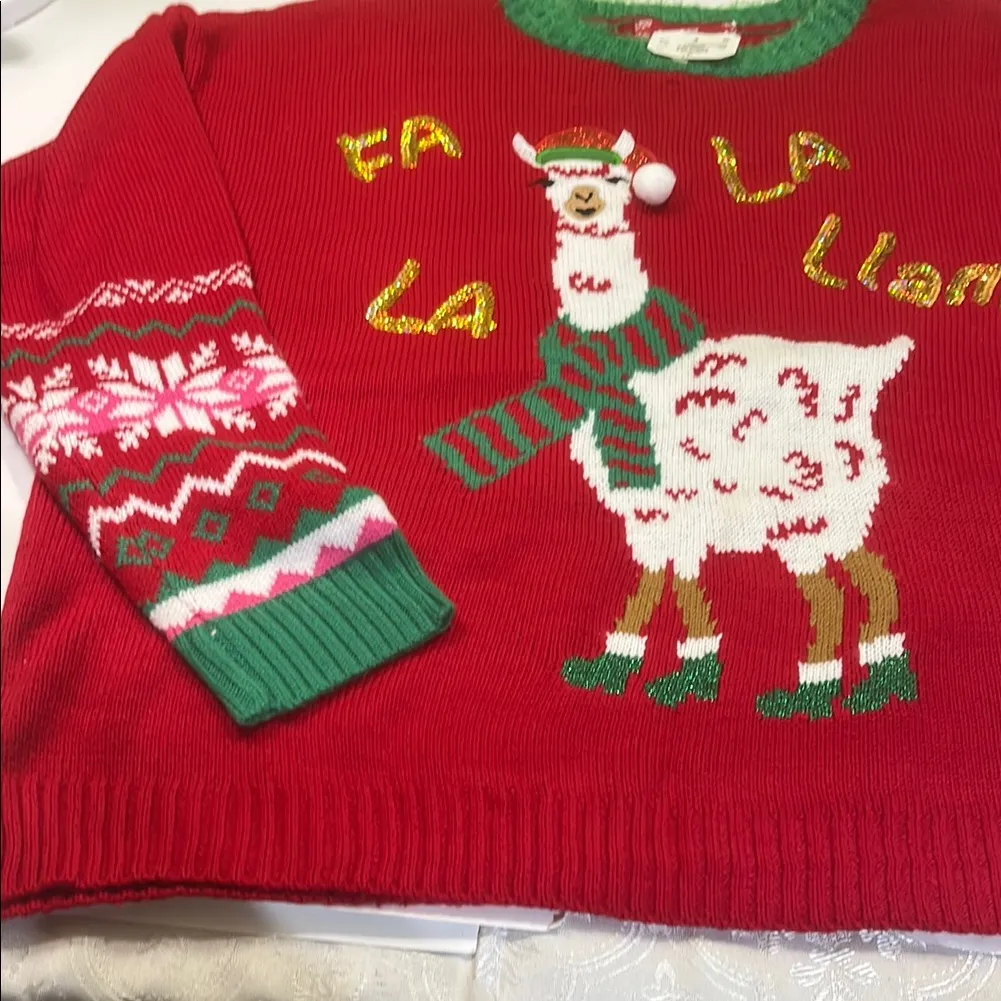 Festive Red Llama Sweater Christmas sweater Size XL - Image 12