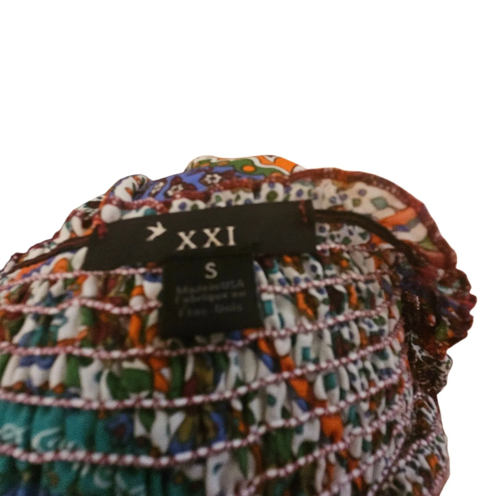 XXI Forever 21 Boho Smocked Crop Top Women's‎ S  Peasant Blouse Multicolor - Image 4