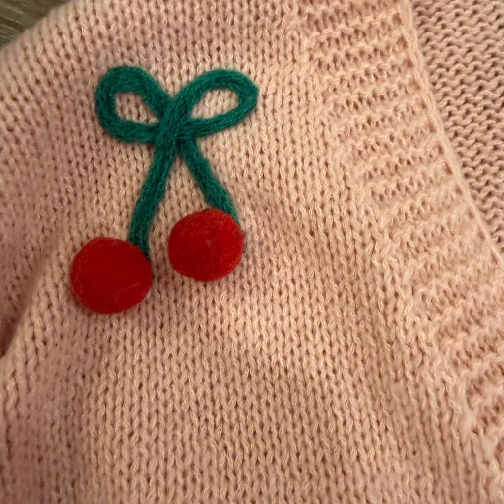 Luna Ivy Pink 3D Cherry Knit Open Chunky Soft Cardigan Sweater Pink size XS NEW - Image 7