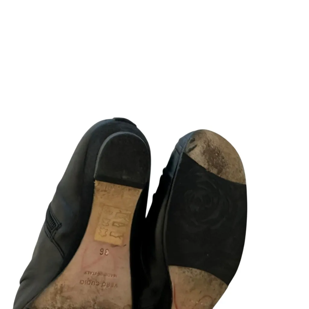 Taryn Rose Black Low Wedge Leather Boots Booties Suede Ruched Size 36 5.5 Womens - Image 10