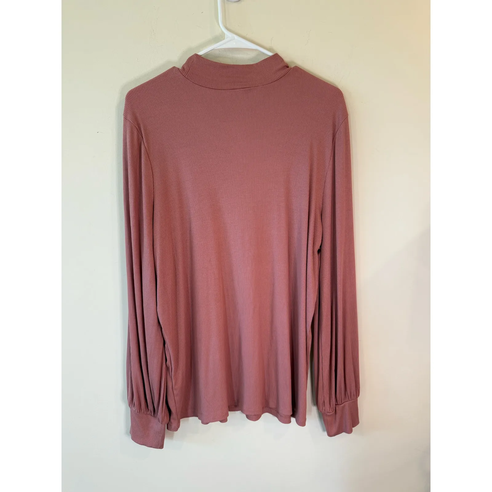 Steve Madden Puff Long Sleeve Ribbed Mock Neck Sweater Pink Women's Plus XXL - Image 2