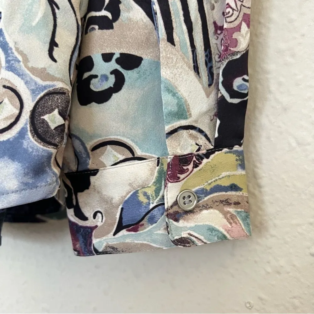 Chicos Mystic Mix Geneva BoHo Silky Shirt Blouse Button Down Paisley Size Small - Image 5