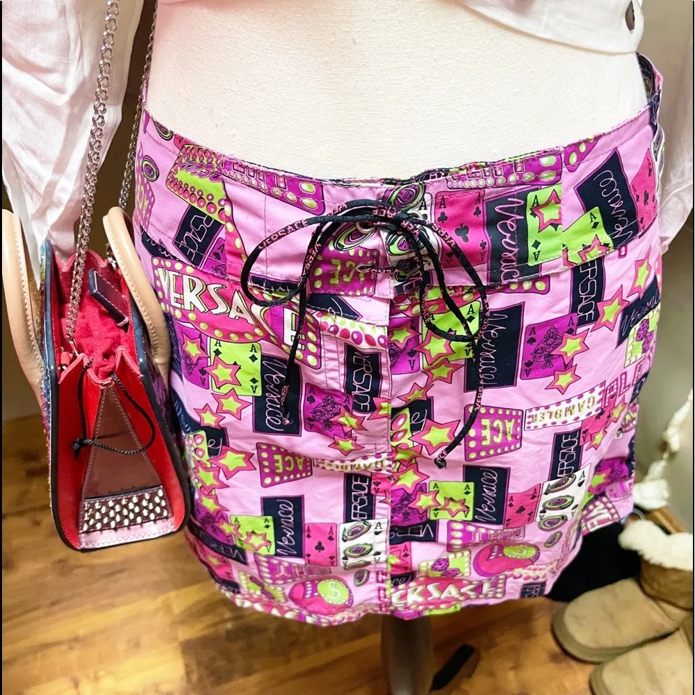 Authentic Versace RARE Vintage Y2K Pink Vegas Star Mini Skirt - Image 7