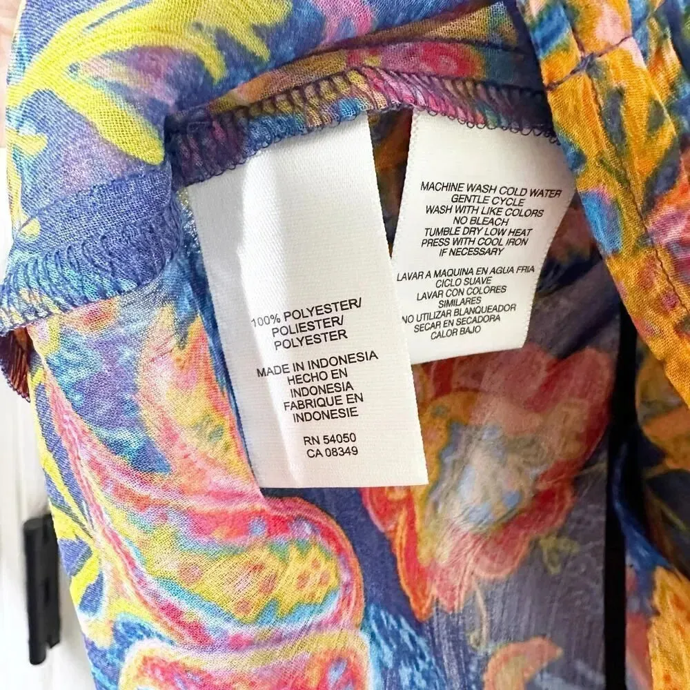 JONES NEW YORK Size Small‎ Petite Blouse Blue Orange Paisley Print - Image 5