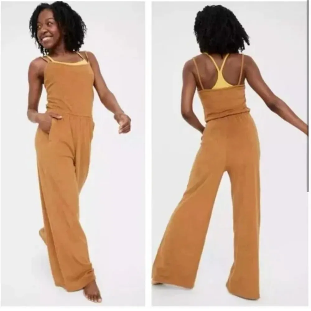 OFFLINE by AERIE Summer Lights Terry Jumpsuit Tan Camel size M - Image 2