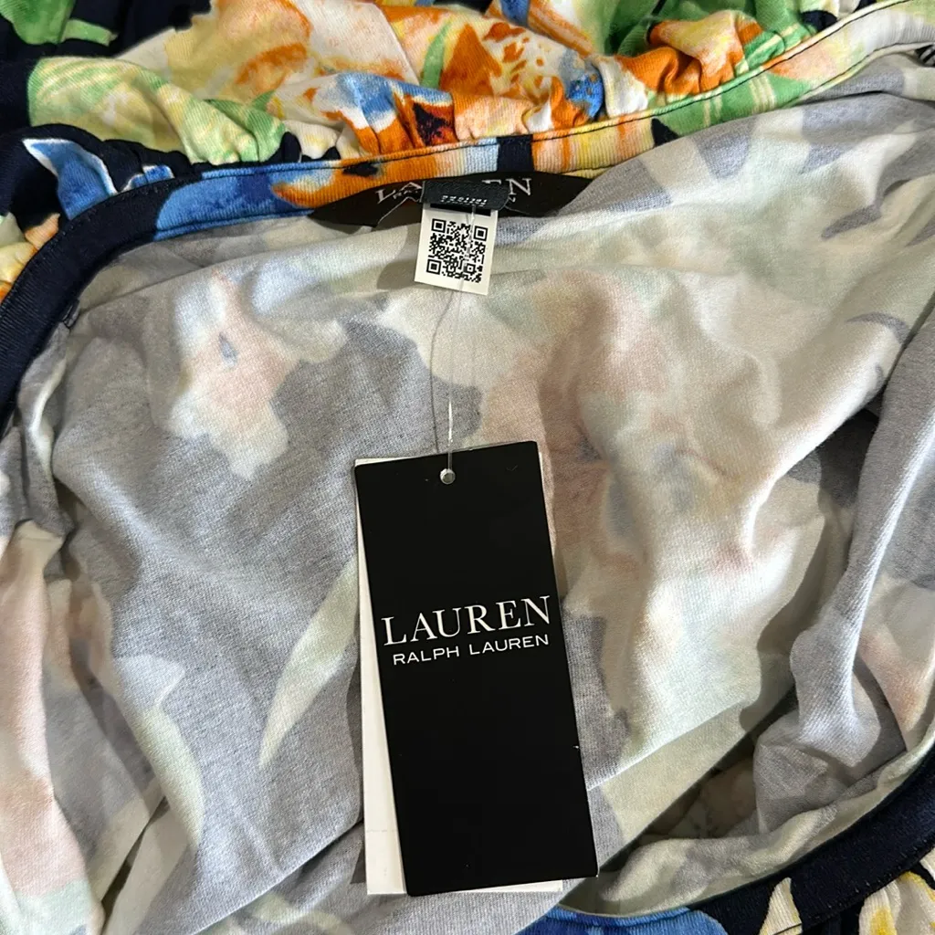 NWT Lauren Ralph Lauren Floral Jersey Belted Peplum Top Clothing Blue Size L - Image 9