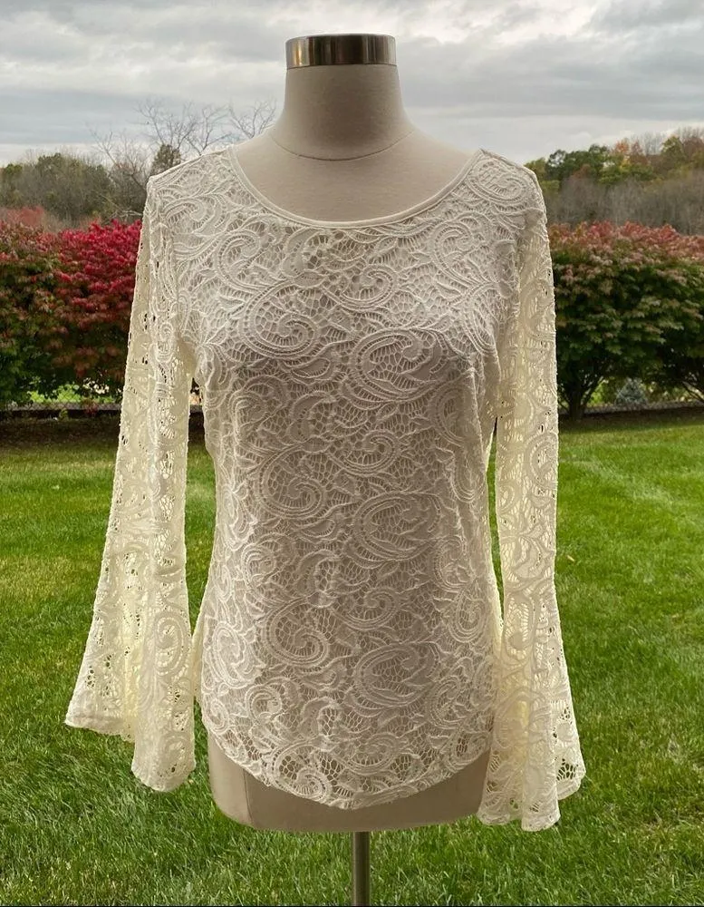 Adrianna Papell Ivory Knit Lace Blouse - Image 2