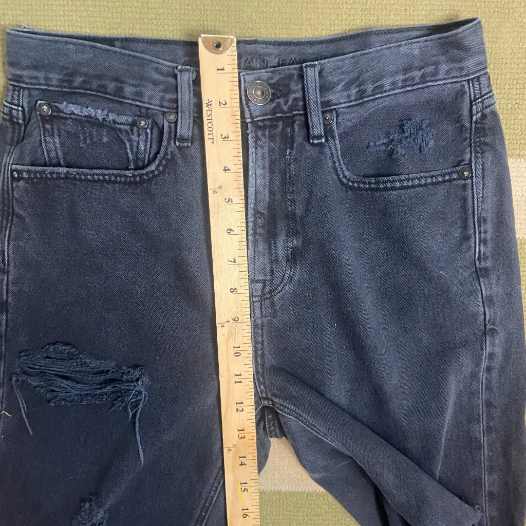 American Eagle Size 2 Jeans 90's Slim Boyfriend Black Denim Distressed High Rise - Image 5