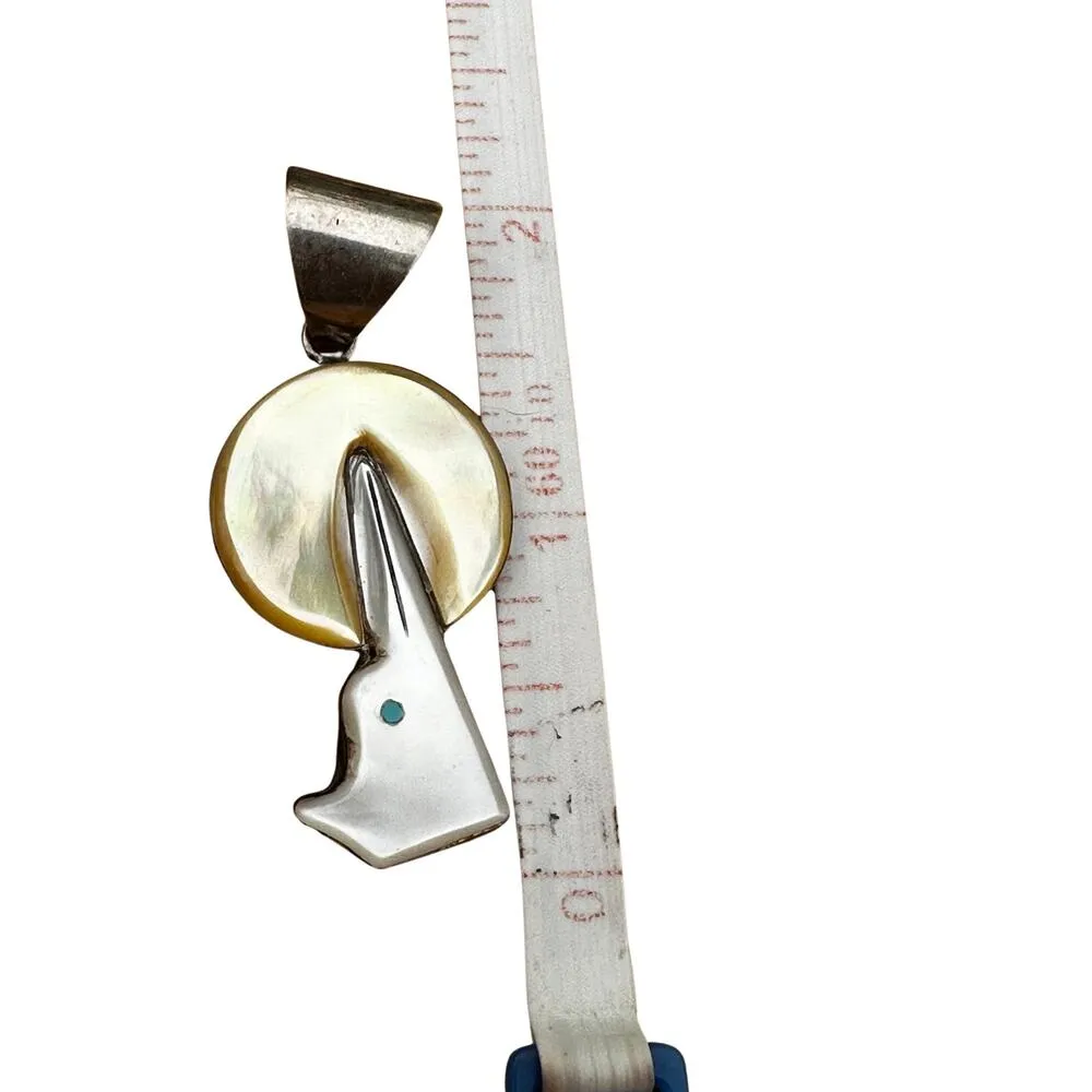 Sterling Silver Mother of Pearl Wolf Howling at Moon Pendant - Image 5