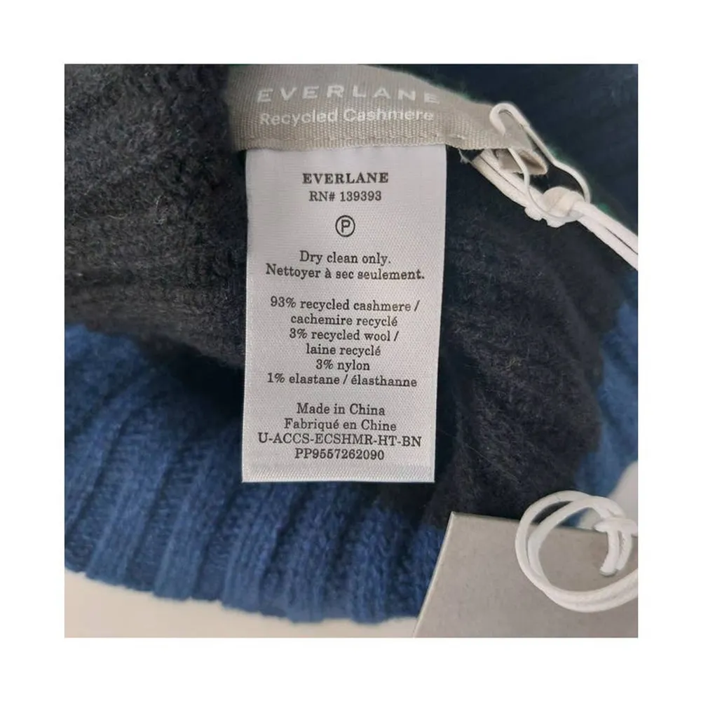 Everlane The Cashmere Unisex Beanie Bright Navy Multi Stripe NWT - Image 7