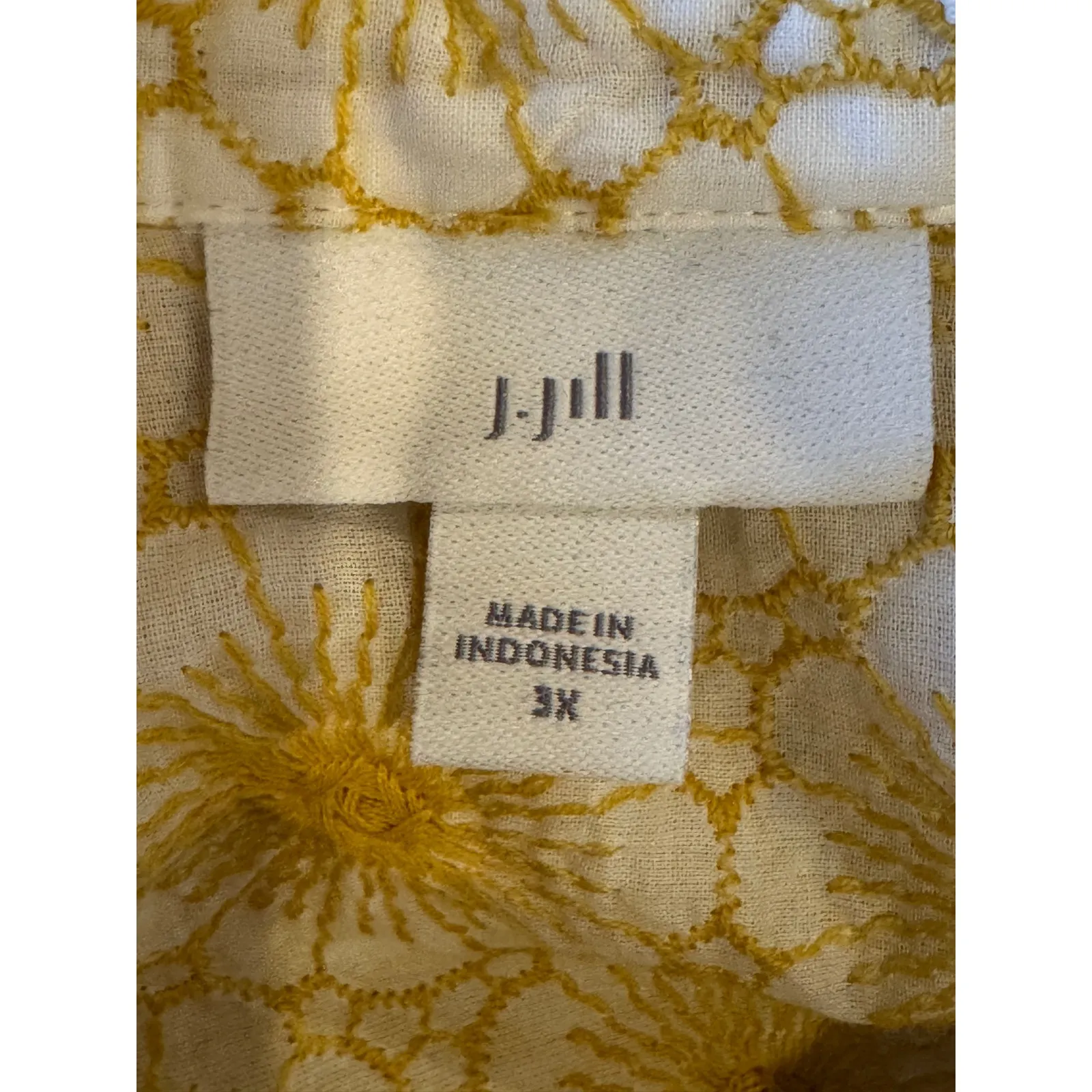 J Jill Shirt Women 3X Yellow Floral Embroidered Daisy Button Down Boho‎ Cottage - Image 8