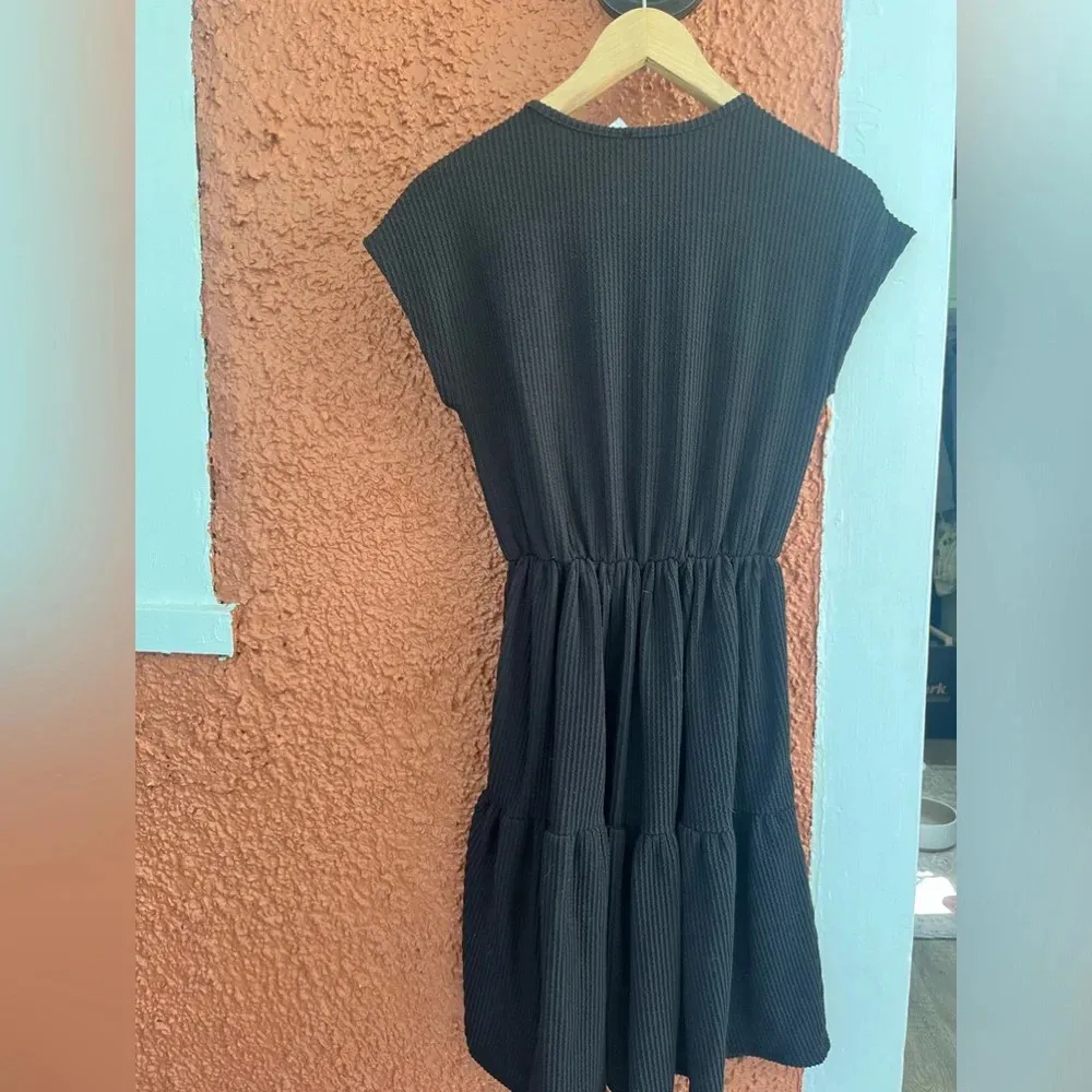 Women’s Caution to The Wind Black Faux Wrap Front Waffle Knit Dress Size Small - Image 2