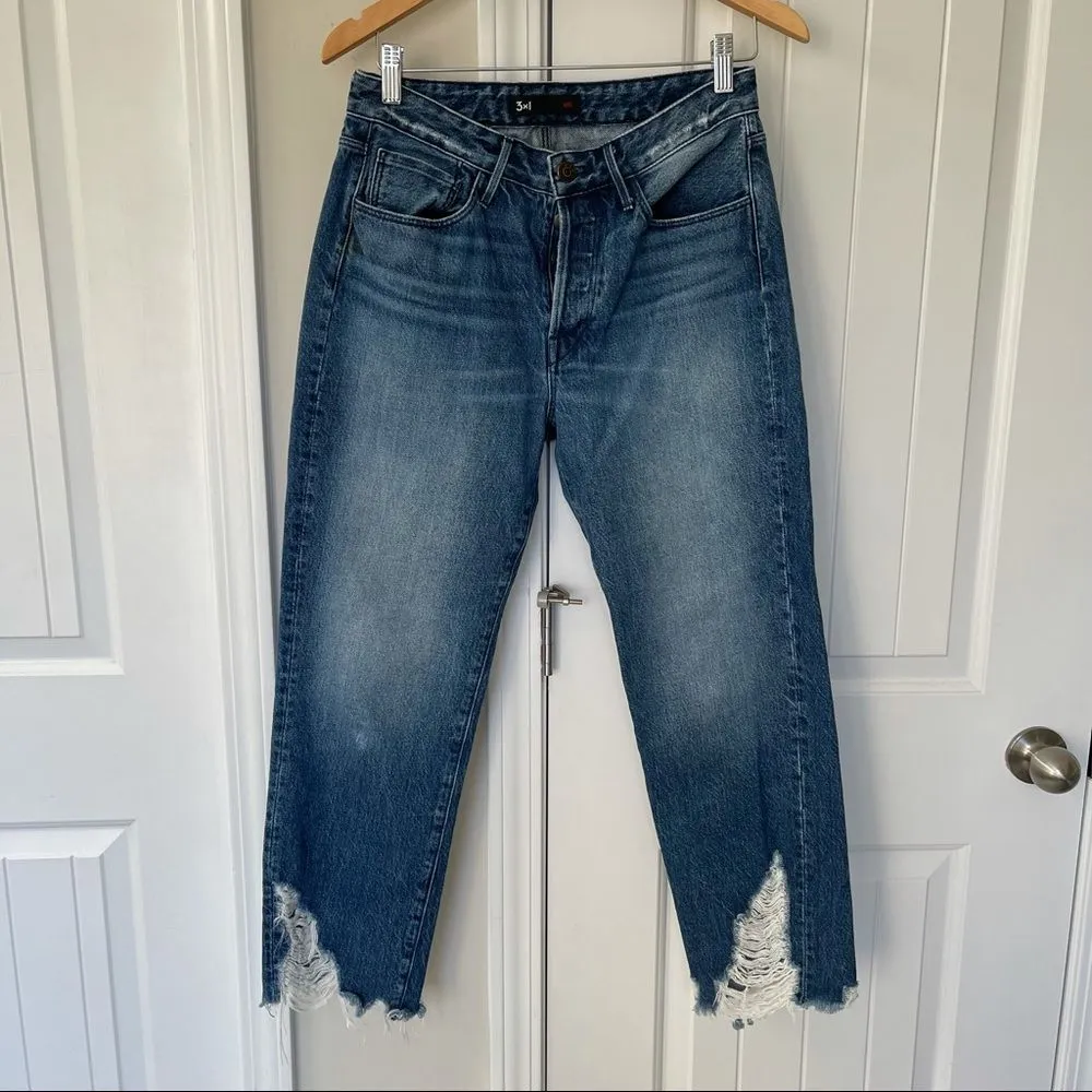 3x1 higher ground distressed boyfriend straight leg crop jeans raw hem size 28 - Image 4