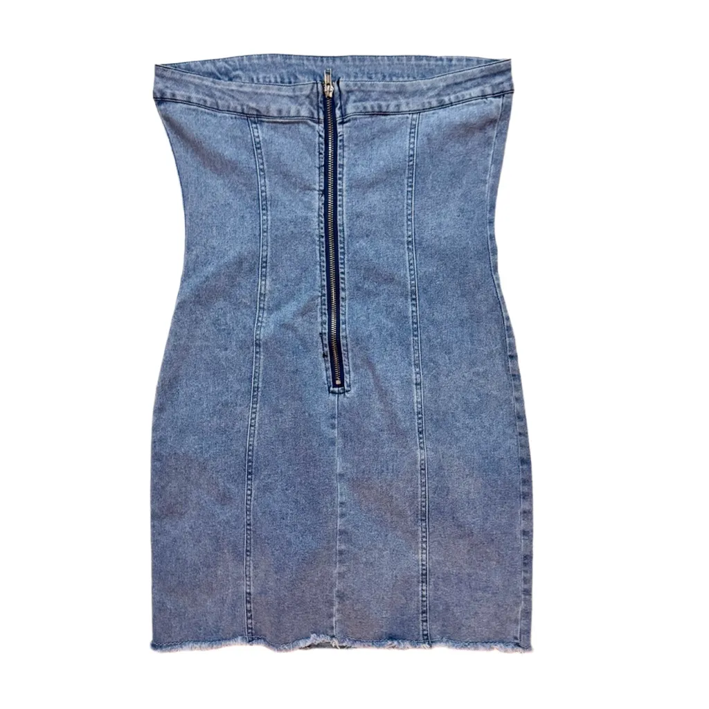 NWOT Women’s Strapless Denim Corset Mini Dress
Size: Large Blue - Image 6