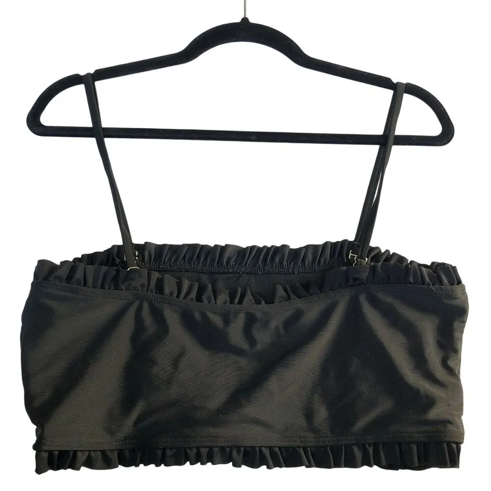 Shein Bikini Top Removable Cups Ruffle Bandeau Spaghetti Strap Black 0X - Image 2