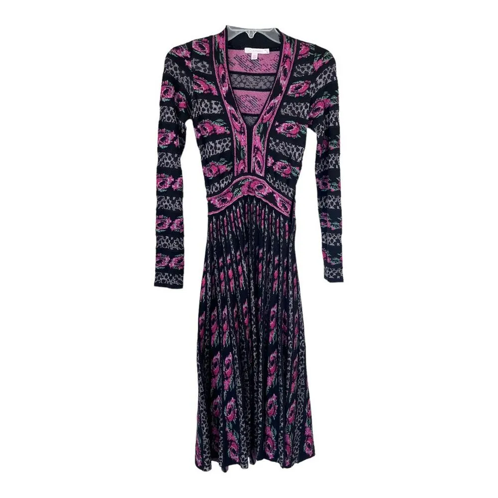 Anthropologie Cecilia Prado Emi Midi Floral Sweater Dress XS Black - Image 5