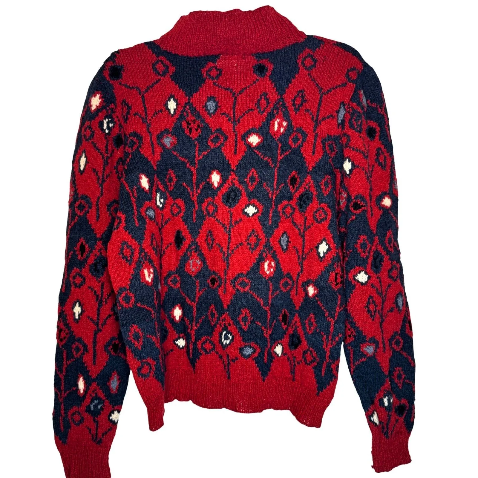 Muir and Osborne Red Sweater Womens Small Hand Knit Cotton Fair Isle Vintage 80s - Image 2