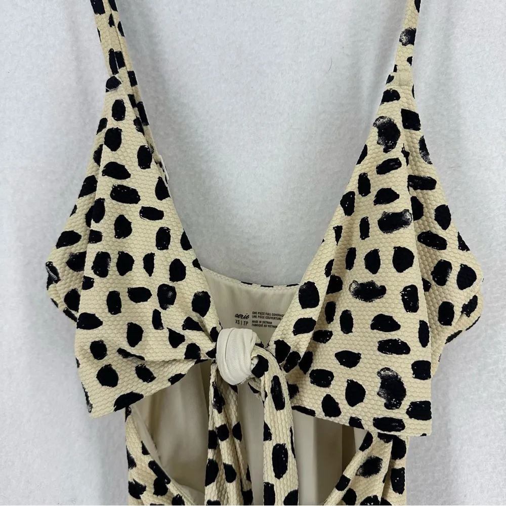 Aerie Pique Wrap One Piece Swimsuit Animal Print Cutout XS Beige - Image 7